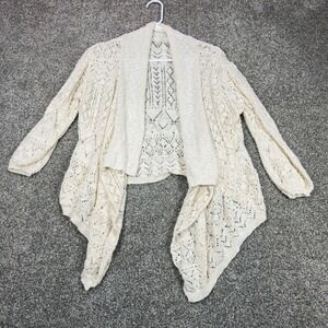 Earth Music & Ecology Ivory Crochet Pointelle Open Front Cardigan Cotton Sweater